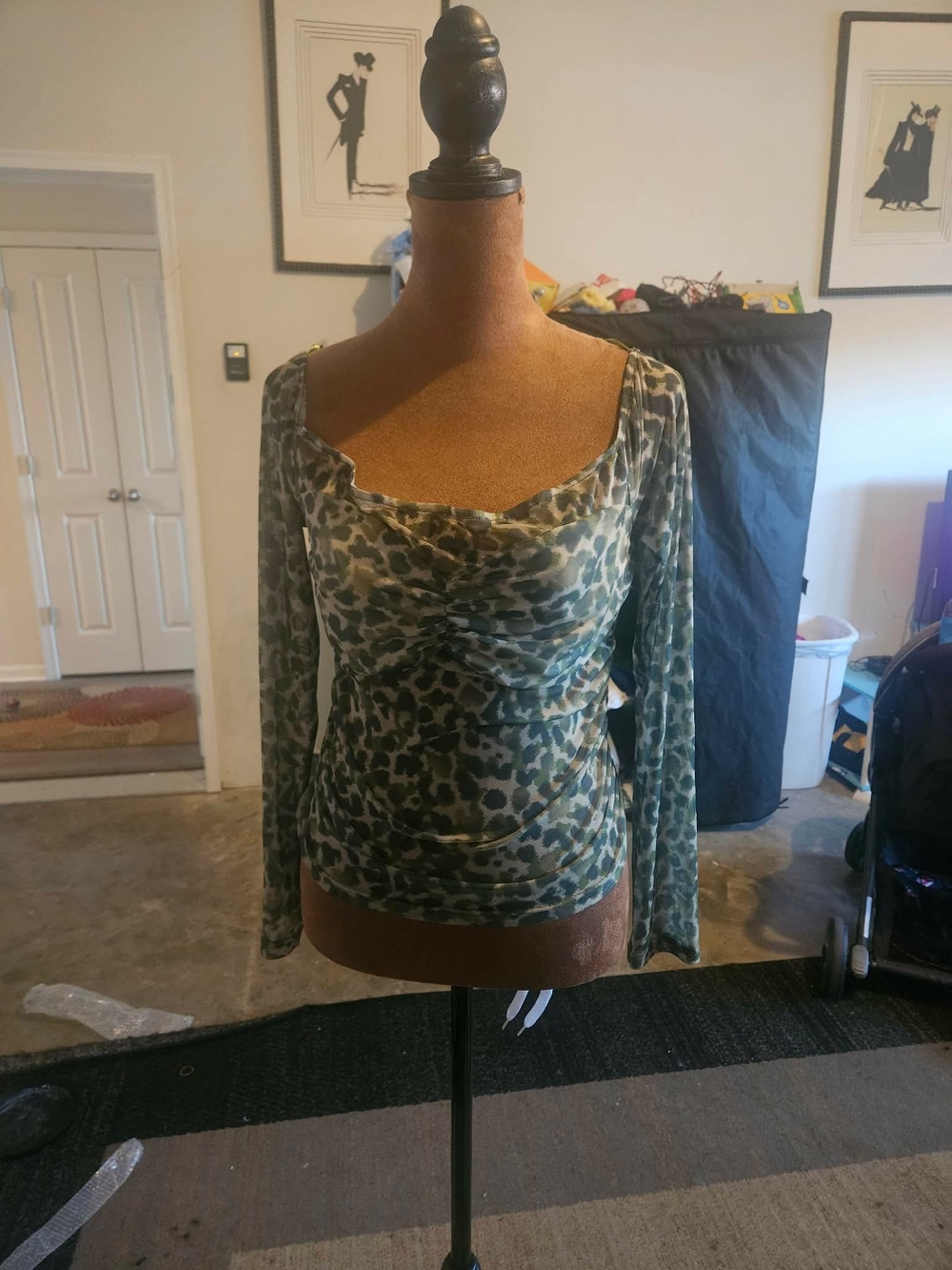 Fashion Nova Off-Shoulder Green Camo Mesh Top - Picture 5 of 8